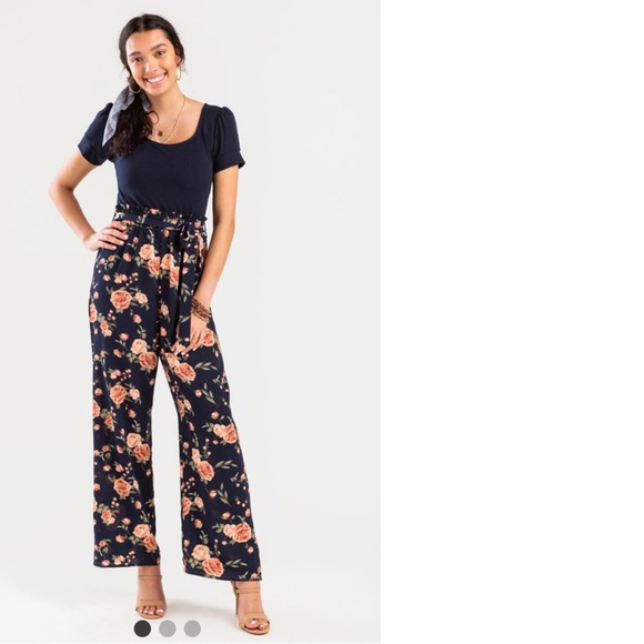 New With Tags! Navy and Floral Jumpsuit - Picture 1 of 4